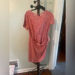 Pink polka dot wrap dress